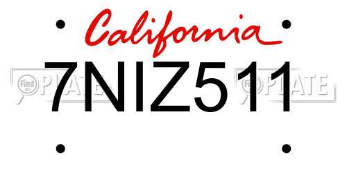 7NIZ511 California License Plate