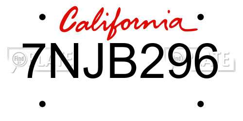 7NJB296 California License Plate