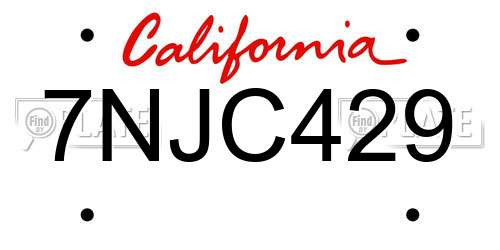 7NJC429 California License Plate