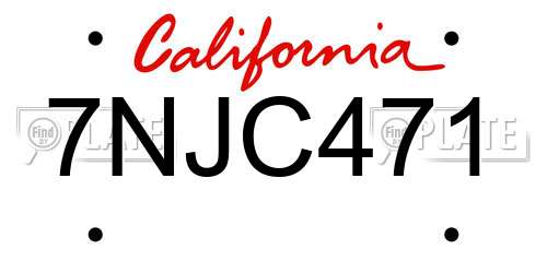 7NJC471 California License Plate