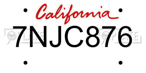 7NJC876 California License Plate