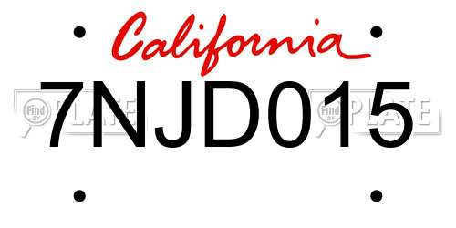 7NJD015 California License Plate