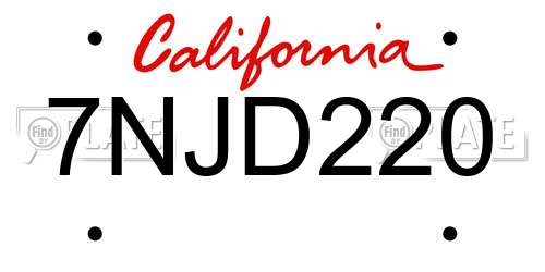 7NJD220 California License Plate