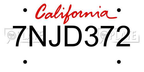 7NJD372 California License Plate