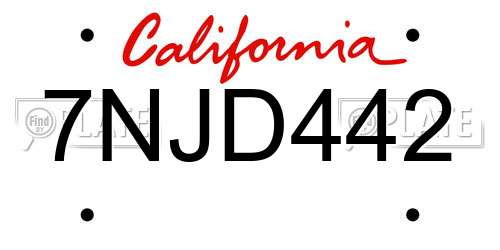7NJD442 California License Plate