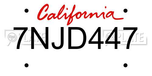 7NJD447 California License Plate