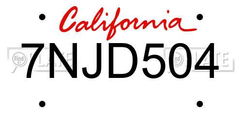 7NJD504 California License Plate