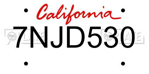7NJD530 California License Plate