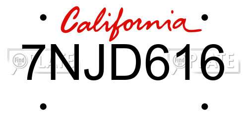 7NJD616 California License Plate