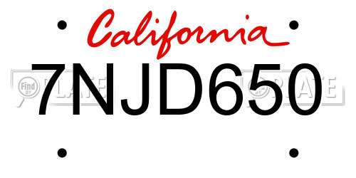 7NJD650 California License Plate