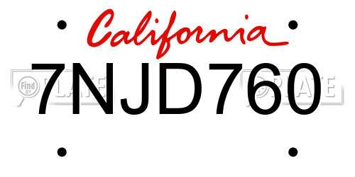 7NJD760 California License Plate