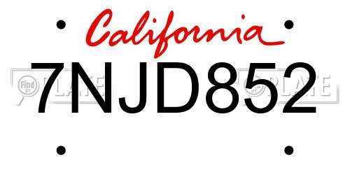 7NJD852 California License Plate