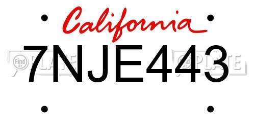 7NJE443 California License Plate