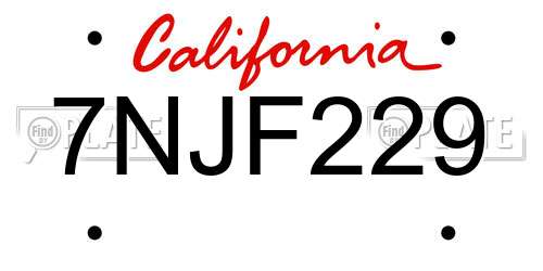7NJF229 California License Plate