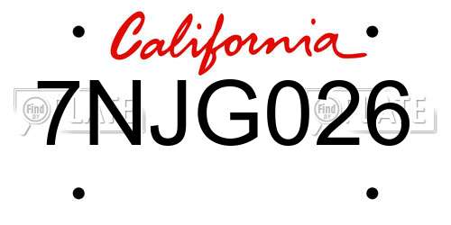 7NJG026 California License Plate