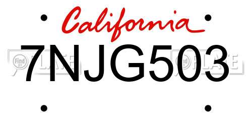 7NJG503 California License Plate