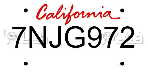 7NJG972 California License Plate