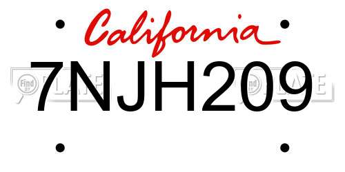 7NJH209 California License Plate