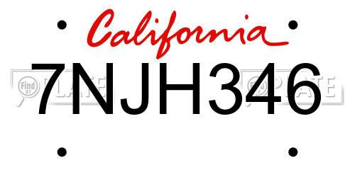 7NJH346 California License Plate