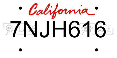 7NJH616 California License Plate