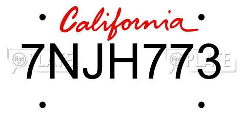7NJH773 California License Plate