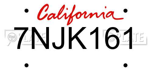 7NJK161 California License Plate
