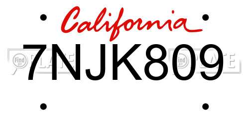 7NJK809 California License Plate