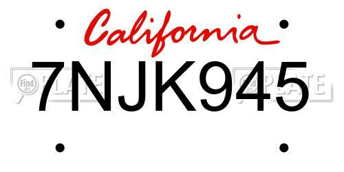 7NJK945 California License Plate