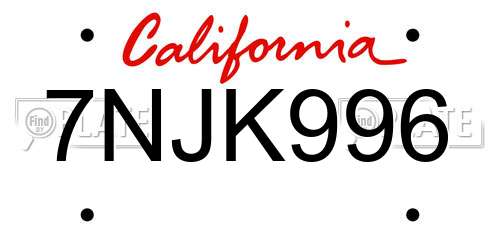 7NJK996 California License Plate