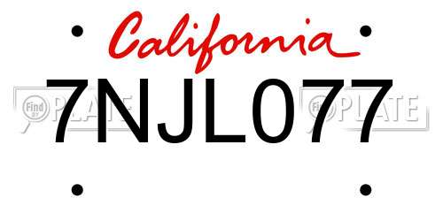 7NJL077 California License Plate