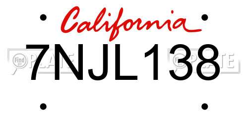 7NJL138 California License Plate