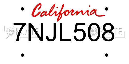 7NJL508 California License Plate