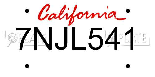 7NJL541 California License Plate