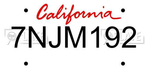 7NJM192 California License Plate
