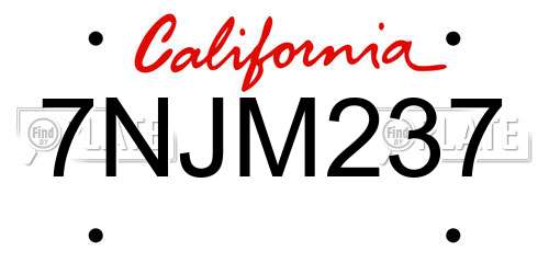 7NJM237 California License Plate