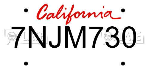 7NJM730 California License Plate