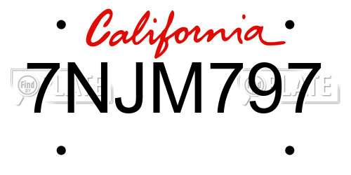 7NJM797 California License Plate