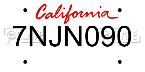 7NJN090 California License Plate