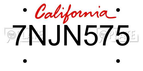 7NJN575 California License Plate