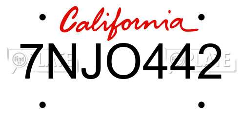 7NJO442 California License Plate