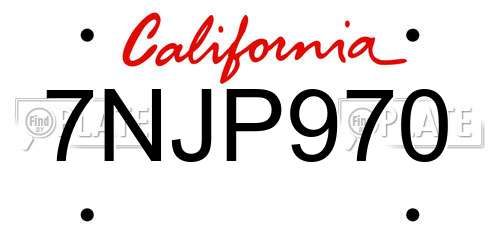 7NJP970 California License Plate