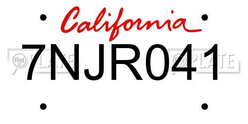 7NJR041 California License Plate