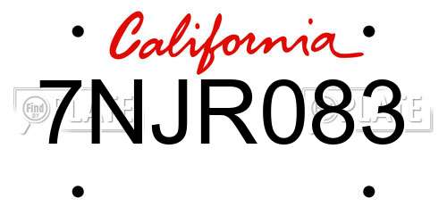 7NJR083 California License Plate