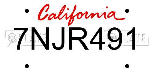 7NJR491 California License Plate