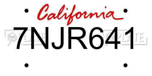7NJR641 California License Plate