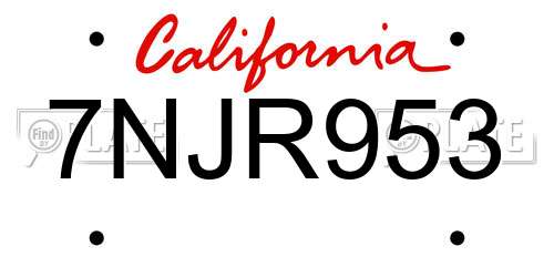 7NJR953 California License Plate