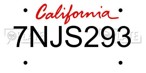 7NJS293 California License Plate