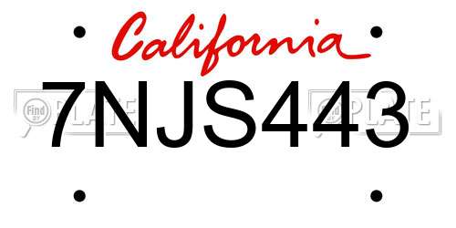 7NJS443 California License Plate