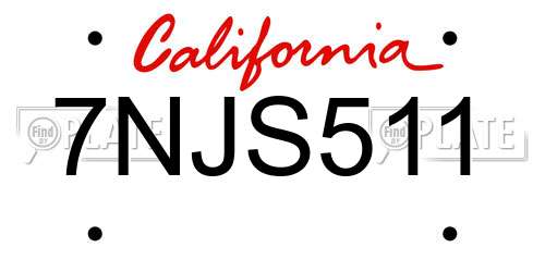 7NJS511 California License Plate
