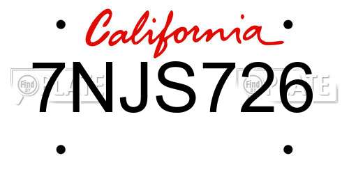 7NJS726 California License Plate